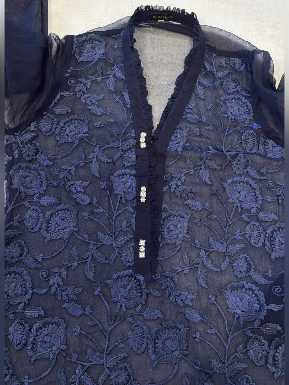 Agha Noor Navy Embroidered Floral 4 Piece Dress